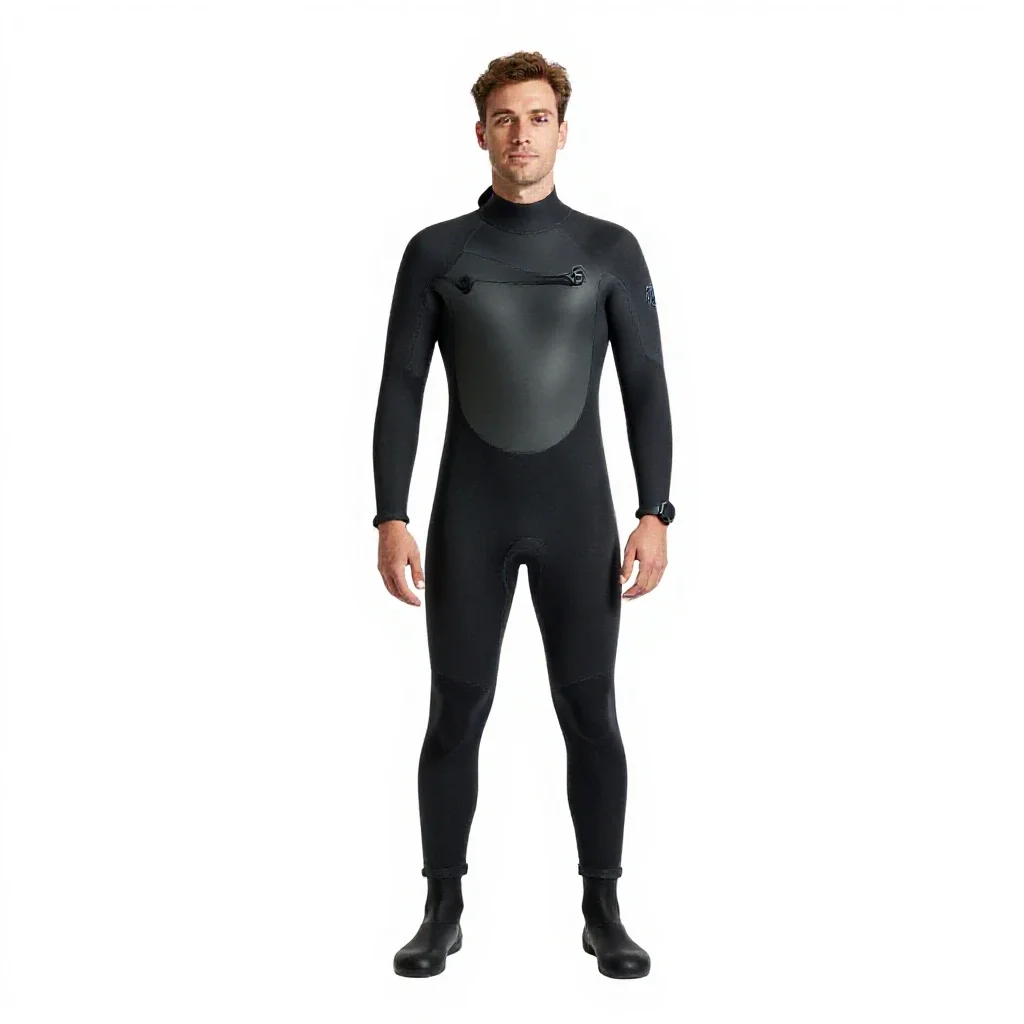 Marine biologist in a wetsuit isolated on a white background