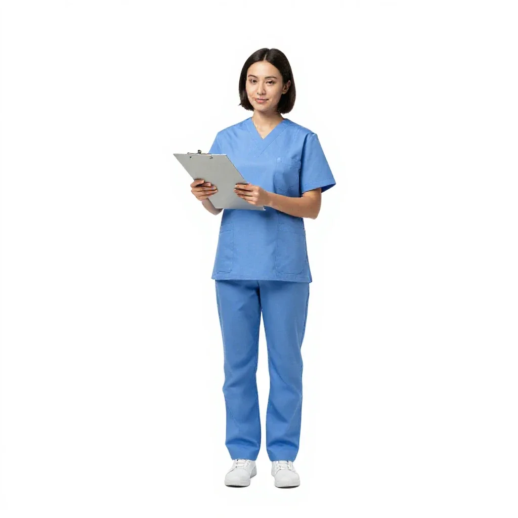 Nurse checking a chart isolated on a white background