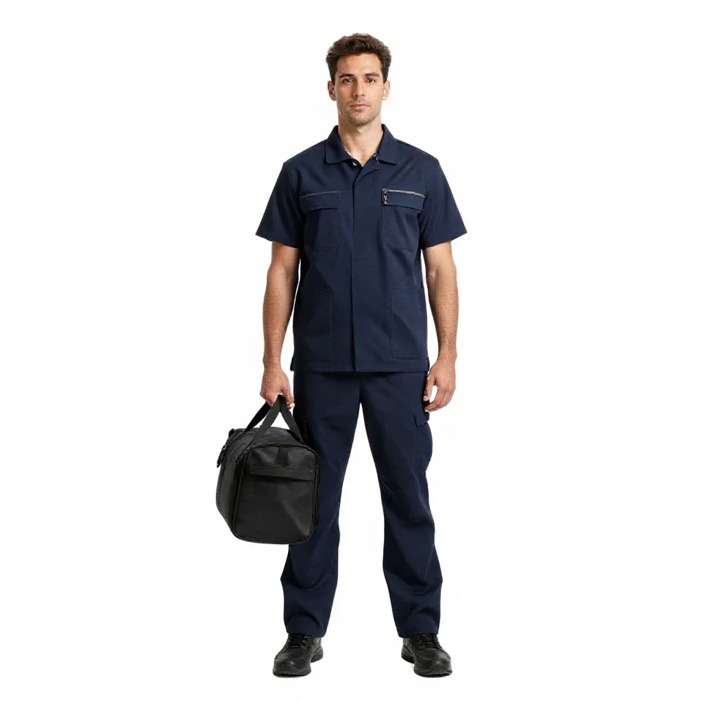 Paramedic with a response bag isolated on a white background