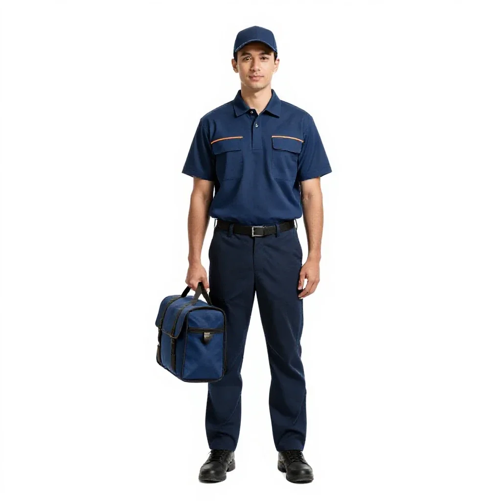 Postal courier with a satchel isolated on a white background