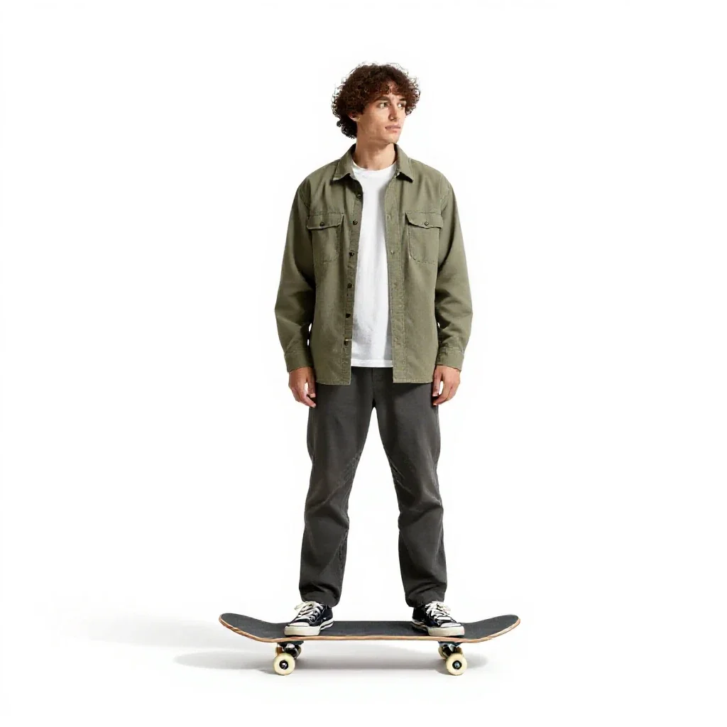 Skateboarder with a board underarm isolated on a white background
