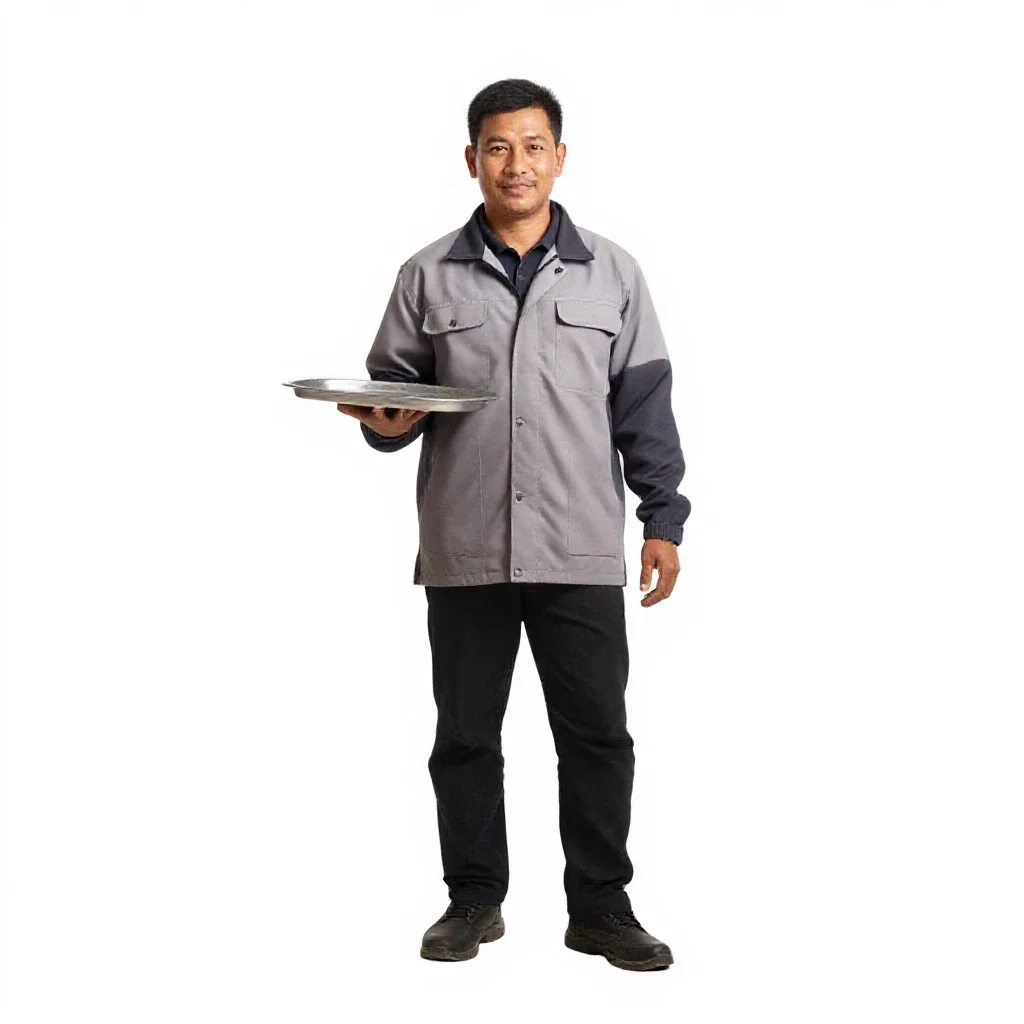 Street food vendor with a tray isolated on a white background