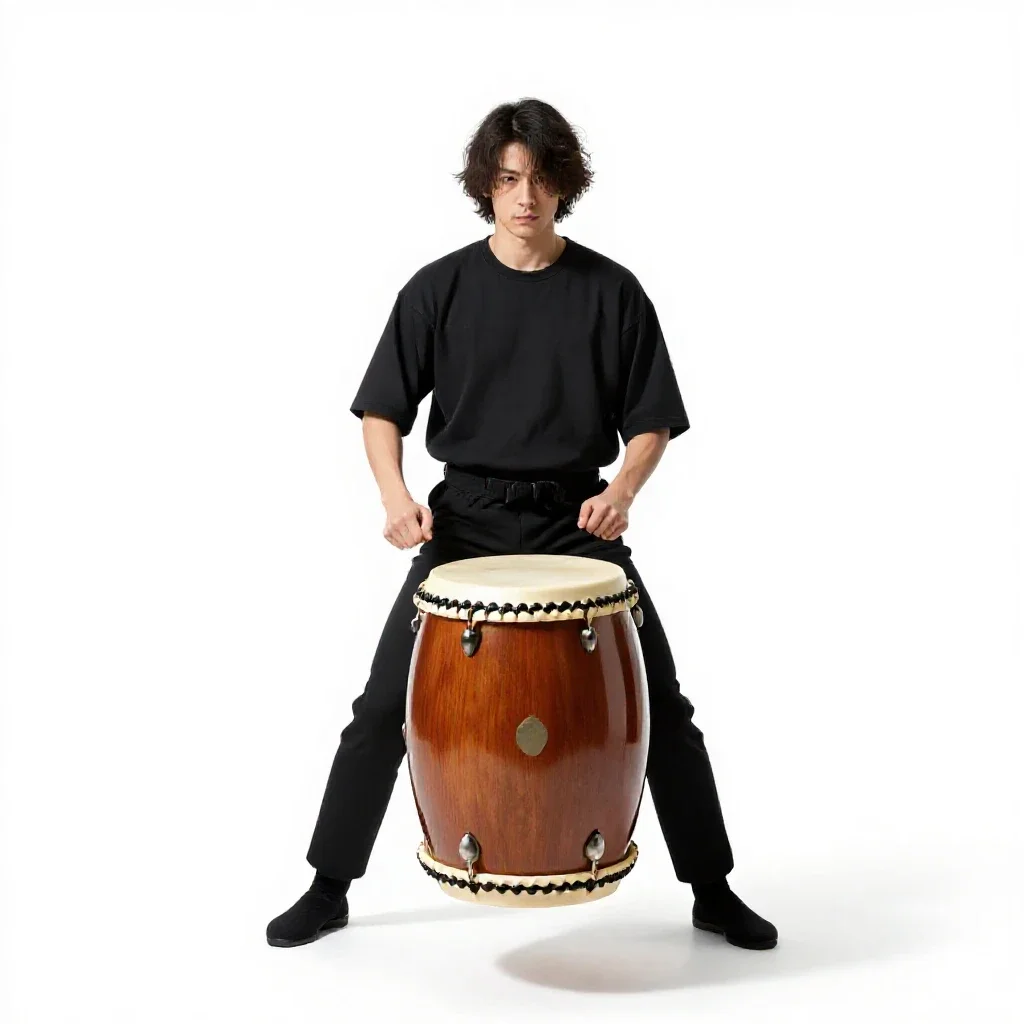 Taiko drummer isolated on a white background