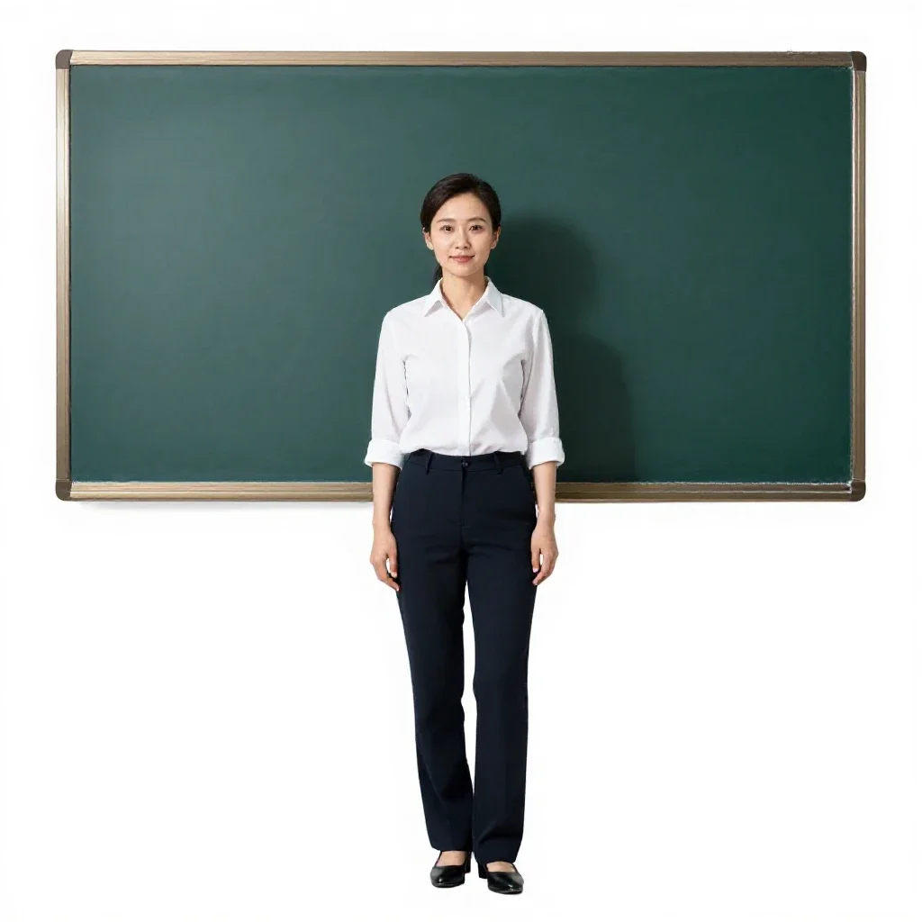 Teacher at a chalkboard isolated on a white background