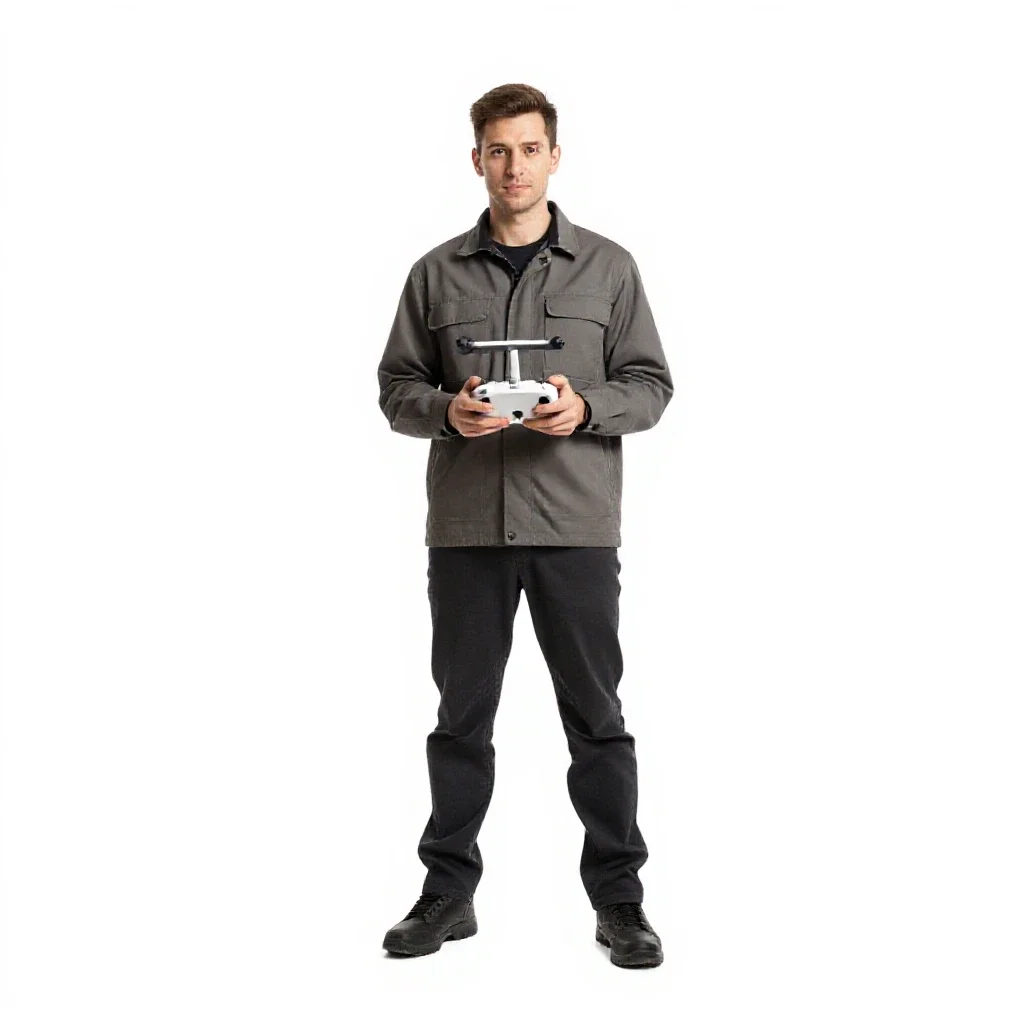 Drone wrangler with a control rig isolated on a white background