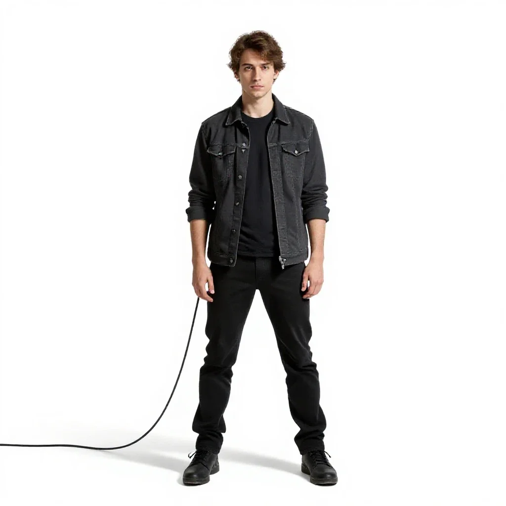 Netrunner with trailing cables isolated on a white background