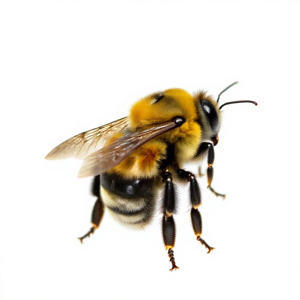 Bumblebee on approach isolated on a white background
