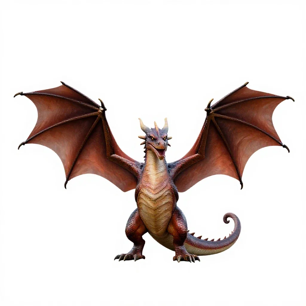 Dragon with folded wings isolated on a white background