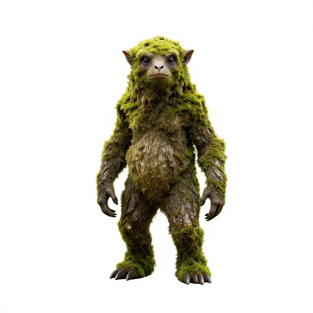 Forest spirit of moss and bark isolated on a white background
