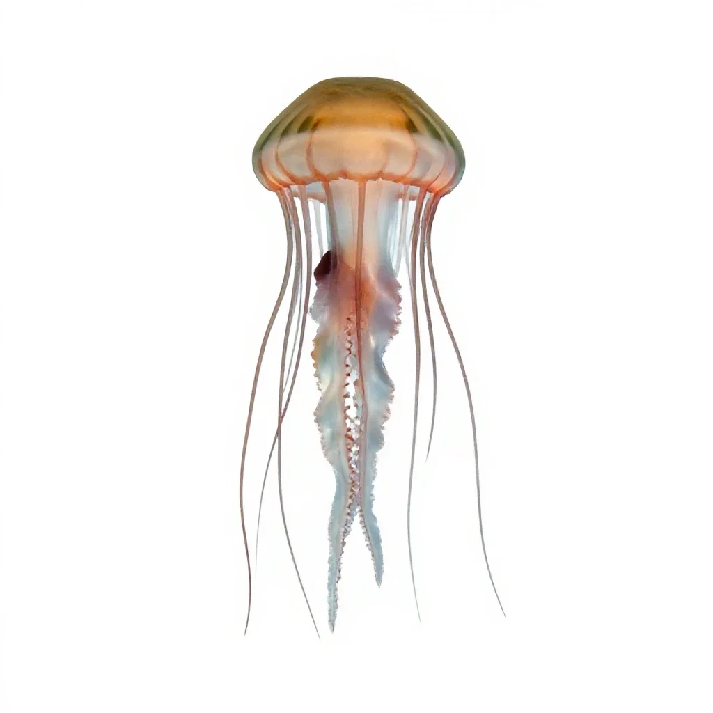 Jellyfish with long tendrils isolated on a white background