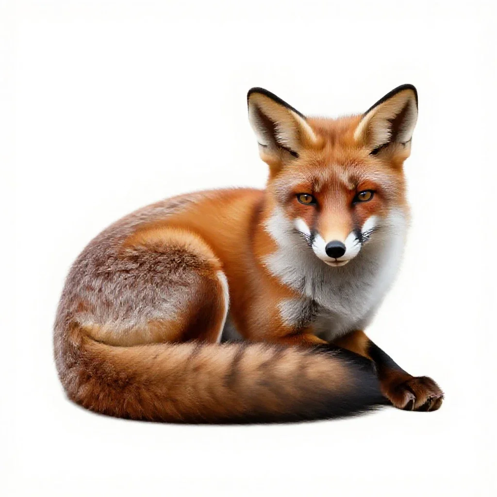 Red fox curled asleep isolated on a white background