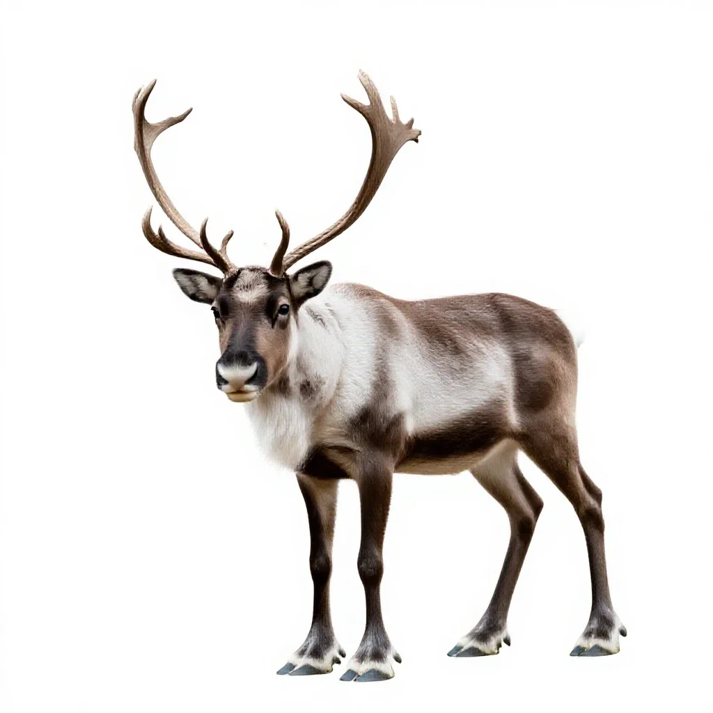 Reindeer with full antlers isolated on a white background