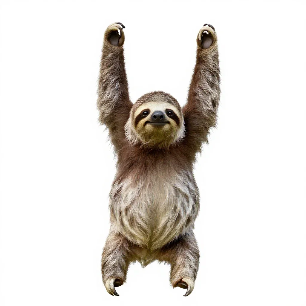 Sloth hanging isolated on a white background