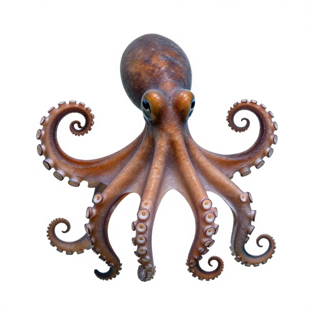 Octopus with curled arms isolated on a white background