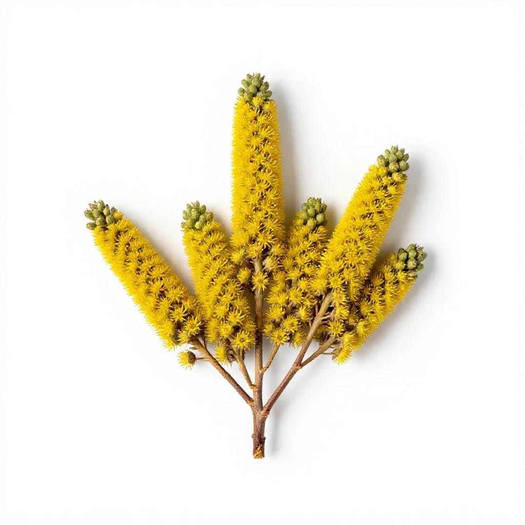 Kowhai flower cluster isolated on a white background