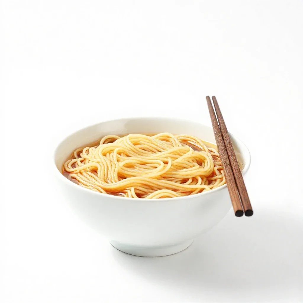 Bowl of noodles with chopsticks isolated on a white background