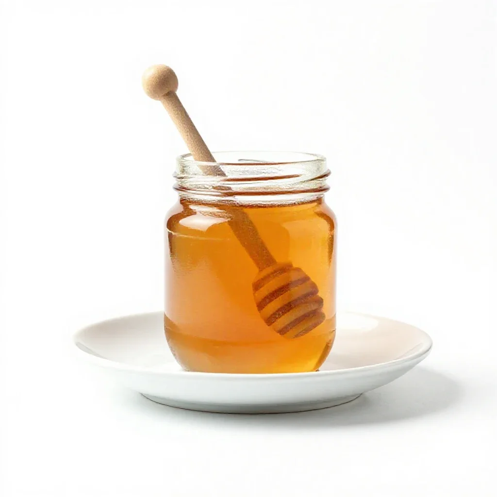 Jar of honey with a dipper isolated on a white background