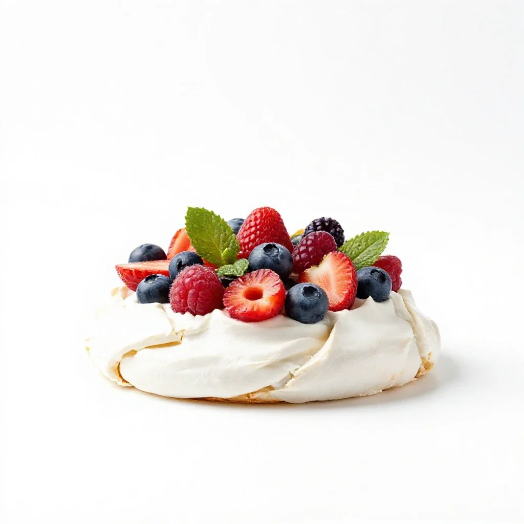 Pavlova with berries isolated on a white background