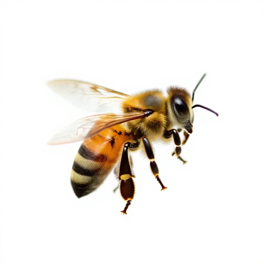 Honeybee on a comb isolated on a white background