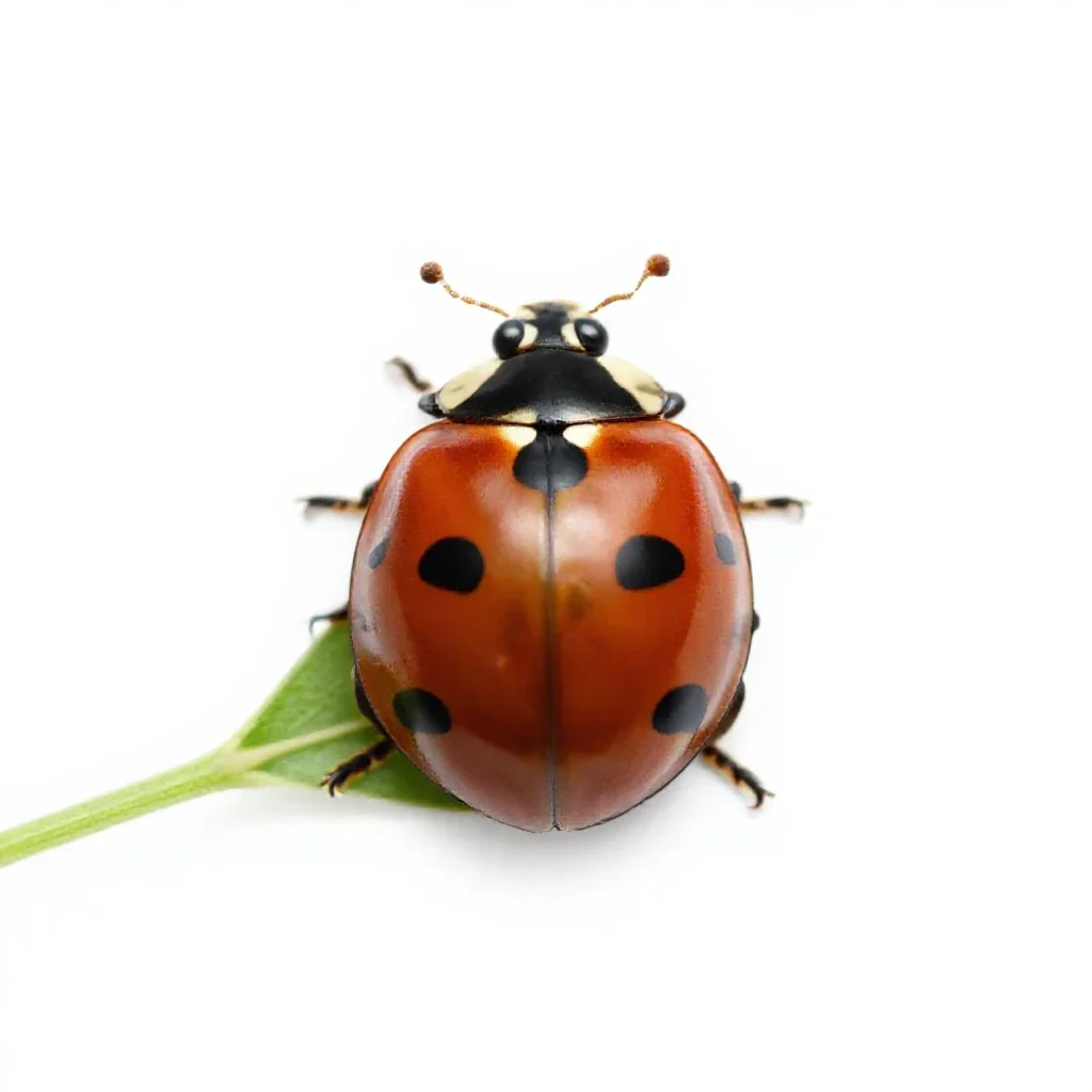 Ladybird on a leaf isolated on a white background