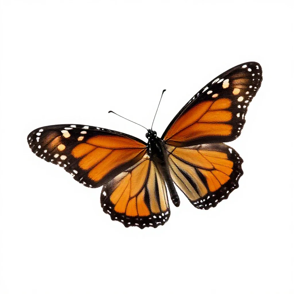 Monarch butterfly with open wings isolated on a white background
