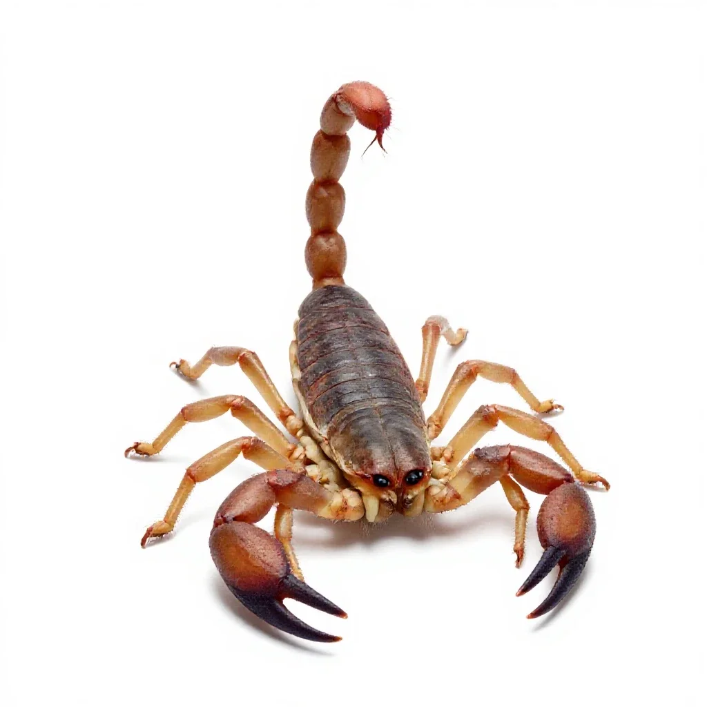 Scorpion with its tail raised isolated on a white background