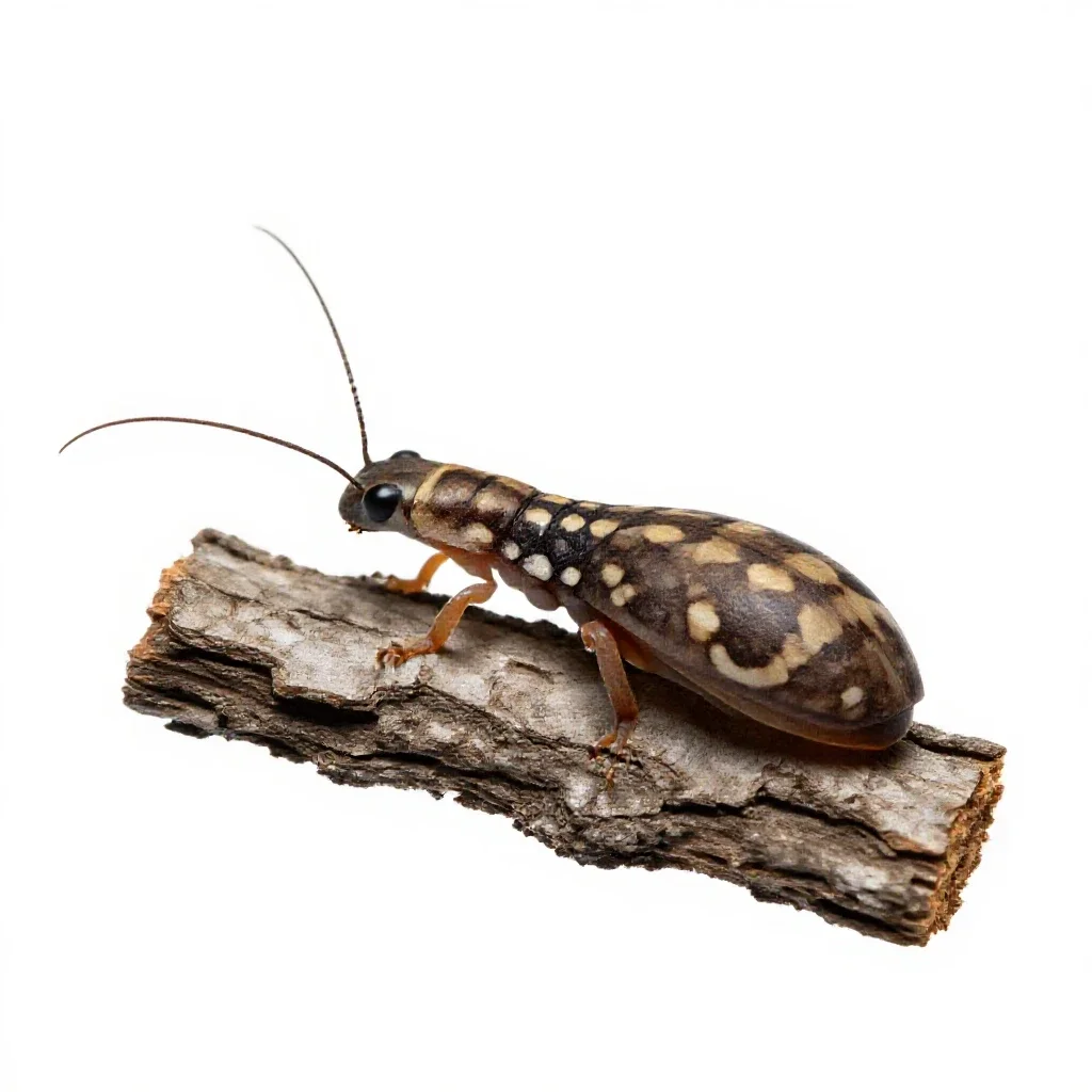 Weta on bark isolated on a white background