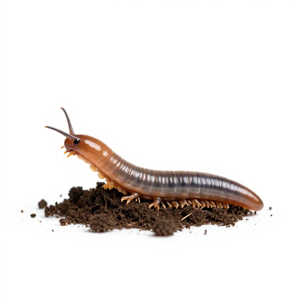 Earthworm in soil isolated on a white background