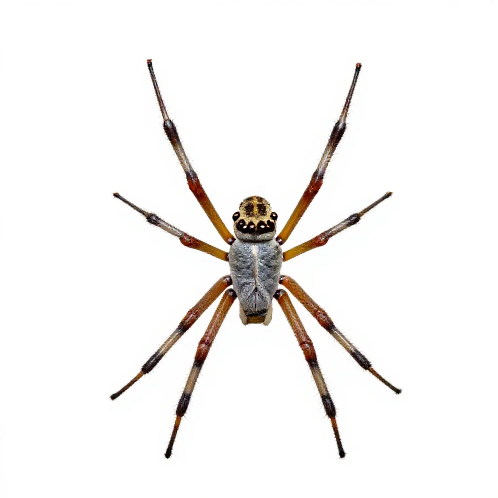 Orb weaver on its web isolated on a white background