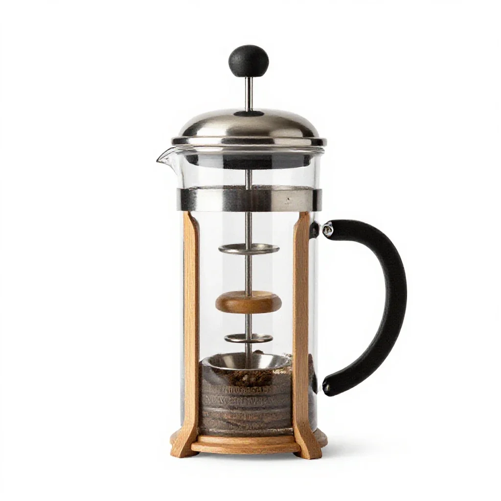 French press coffee maker isolated on a white background