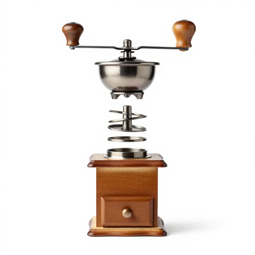 Hand-crank coffee grinder isolated on a white background