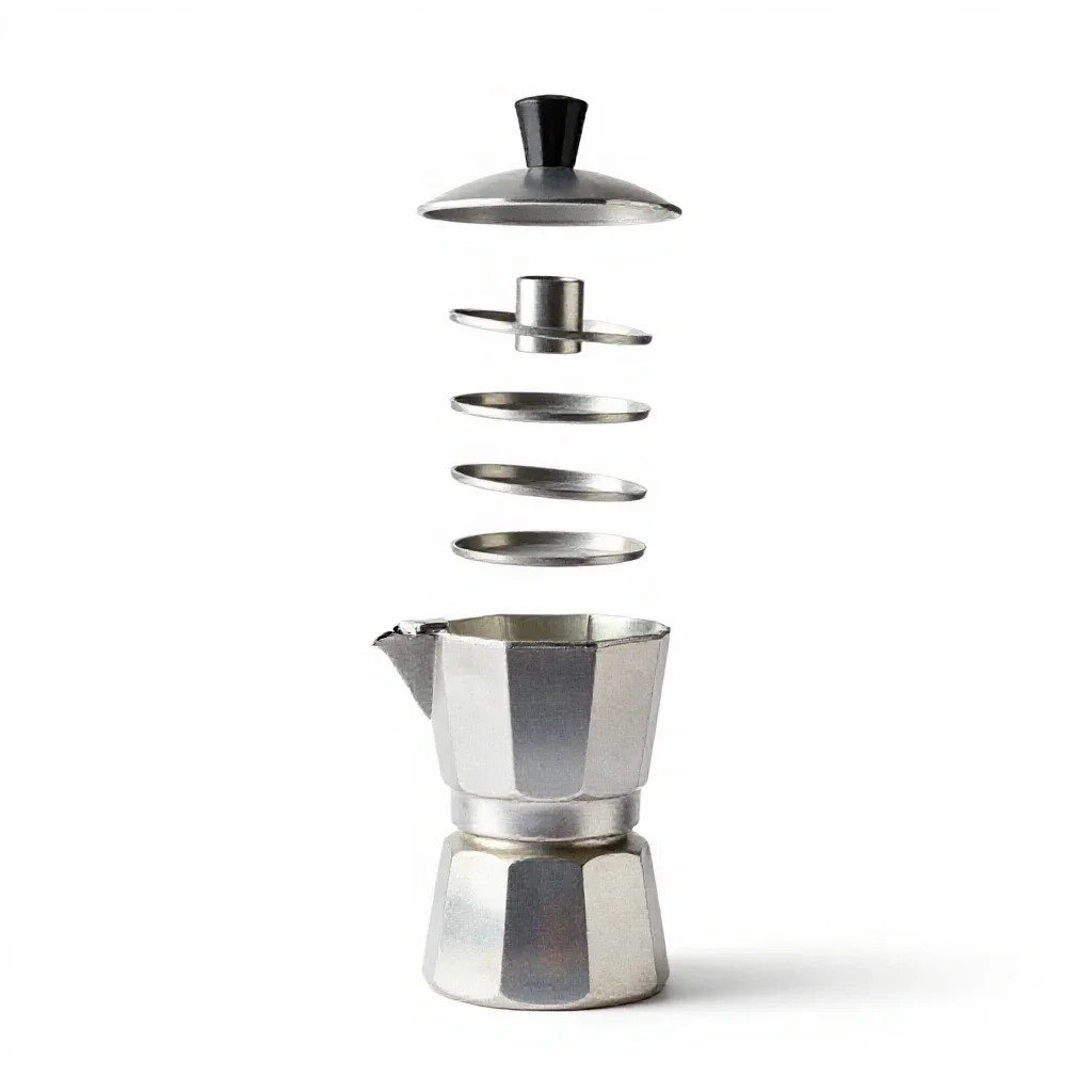 Stovetop espresso moka pot isolated on a white background