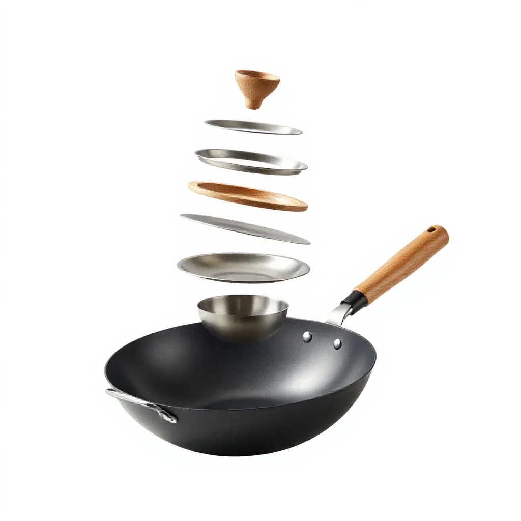 Wok with a wooden handle isolated on a white background