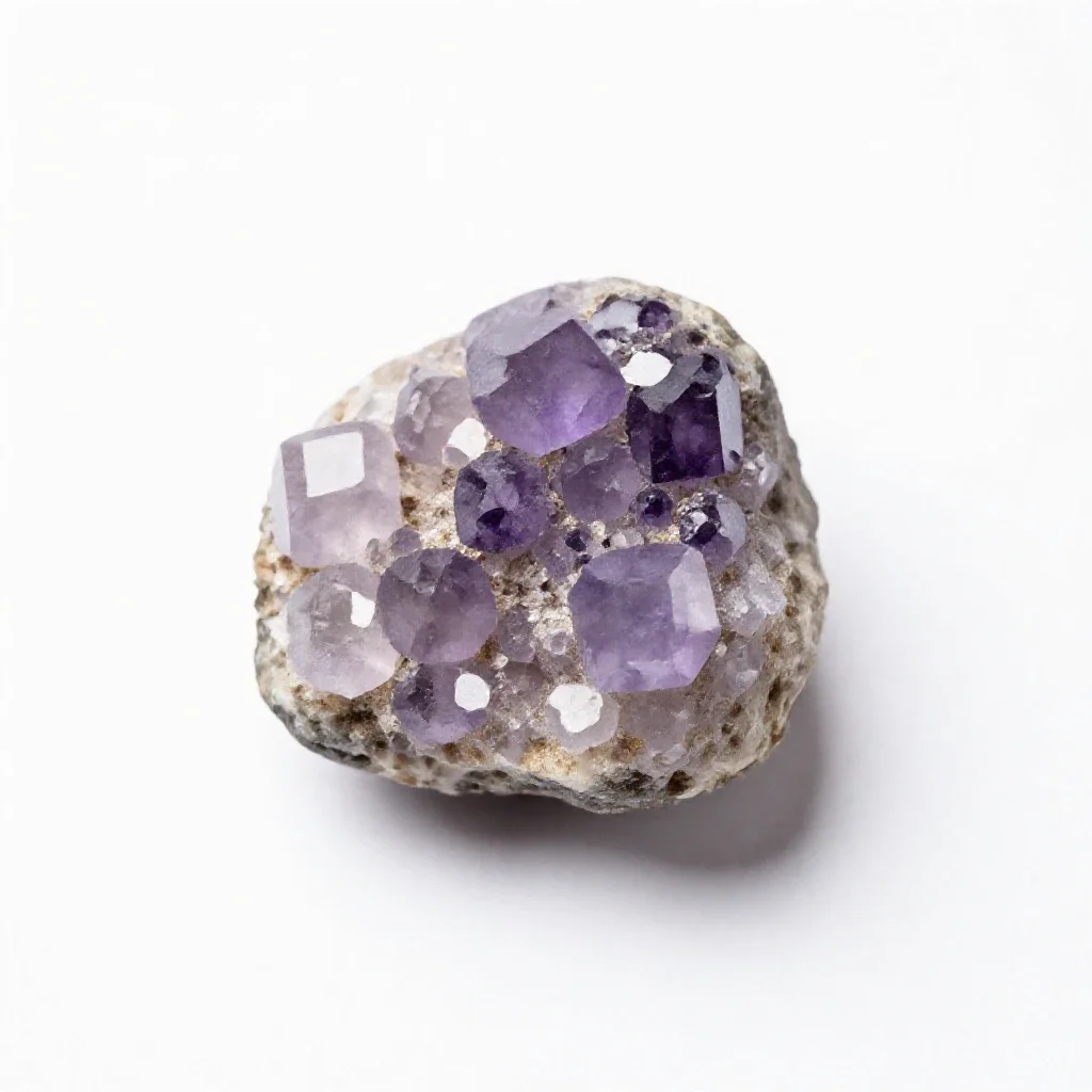Fluorite cluster isolated on a white background