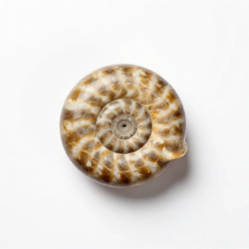 Fossilised ammonite isolated on a white background