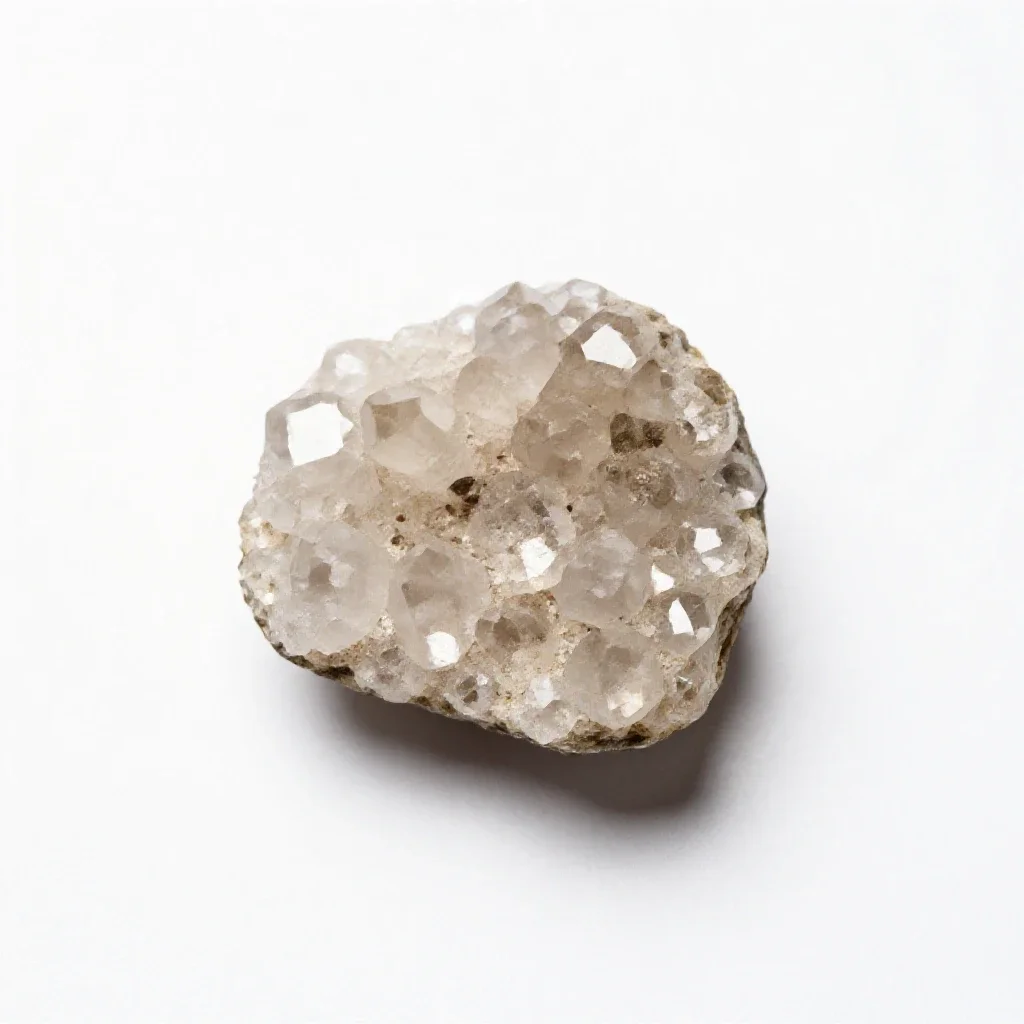 Quartz crystal cluster isolated on a white background