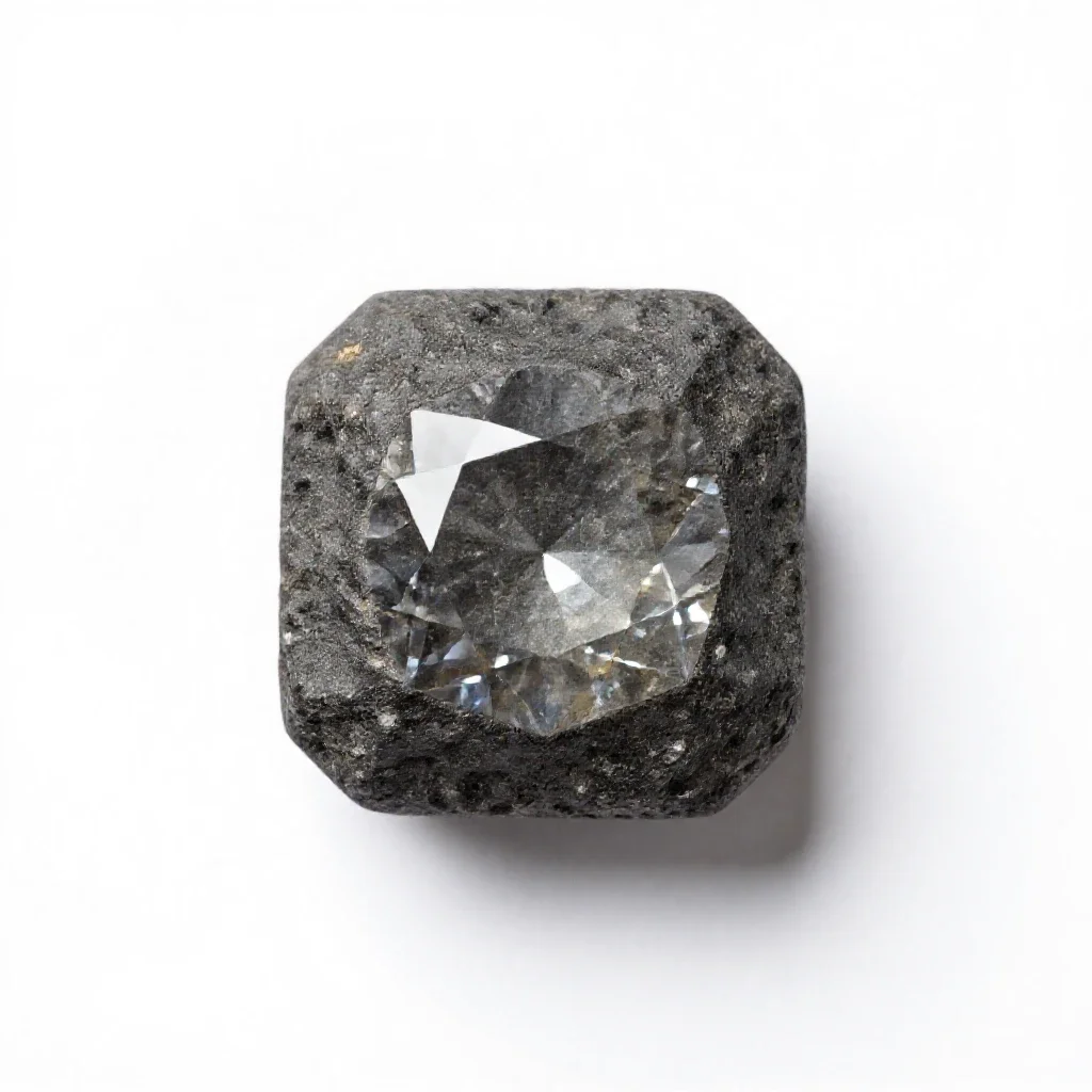 Raw diamond in kimberlite isolated on a white background