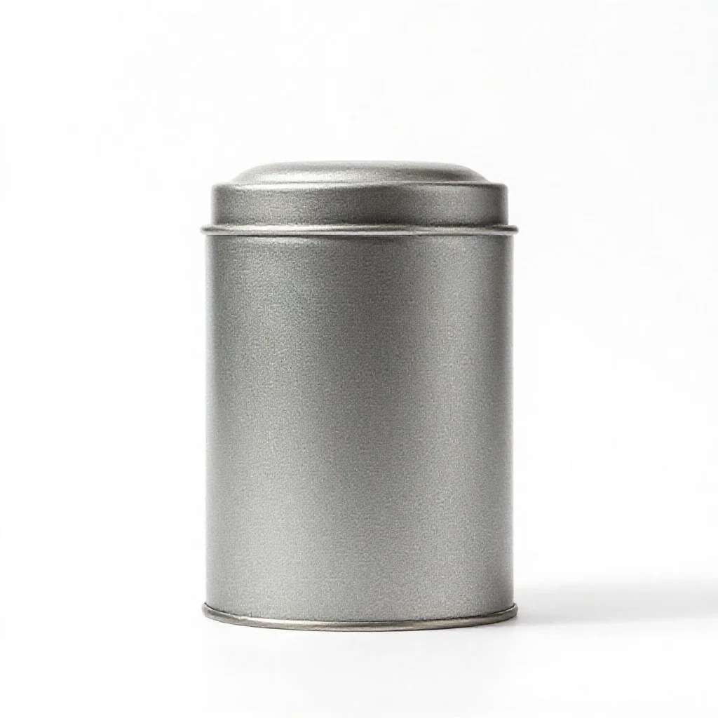 Cylindrical tea caddy tin isolated on a white background