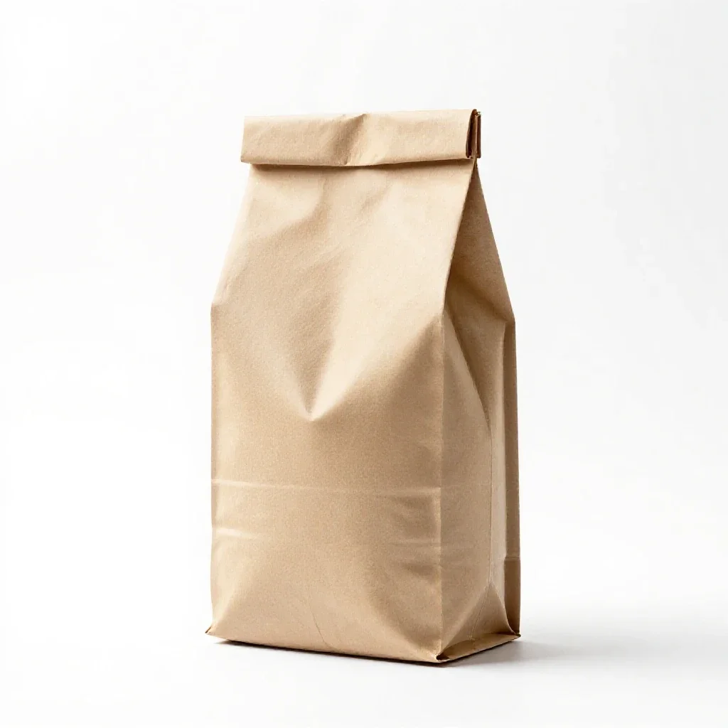 Kraft paper coffee bag with a valve isolated on a white background