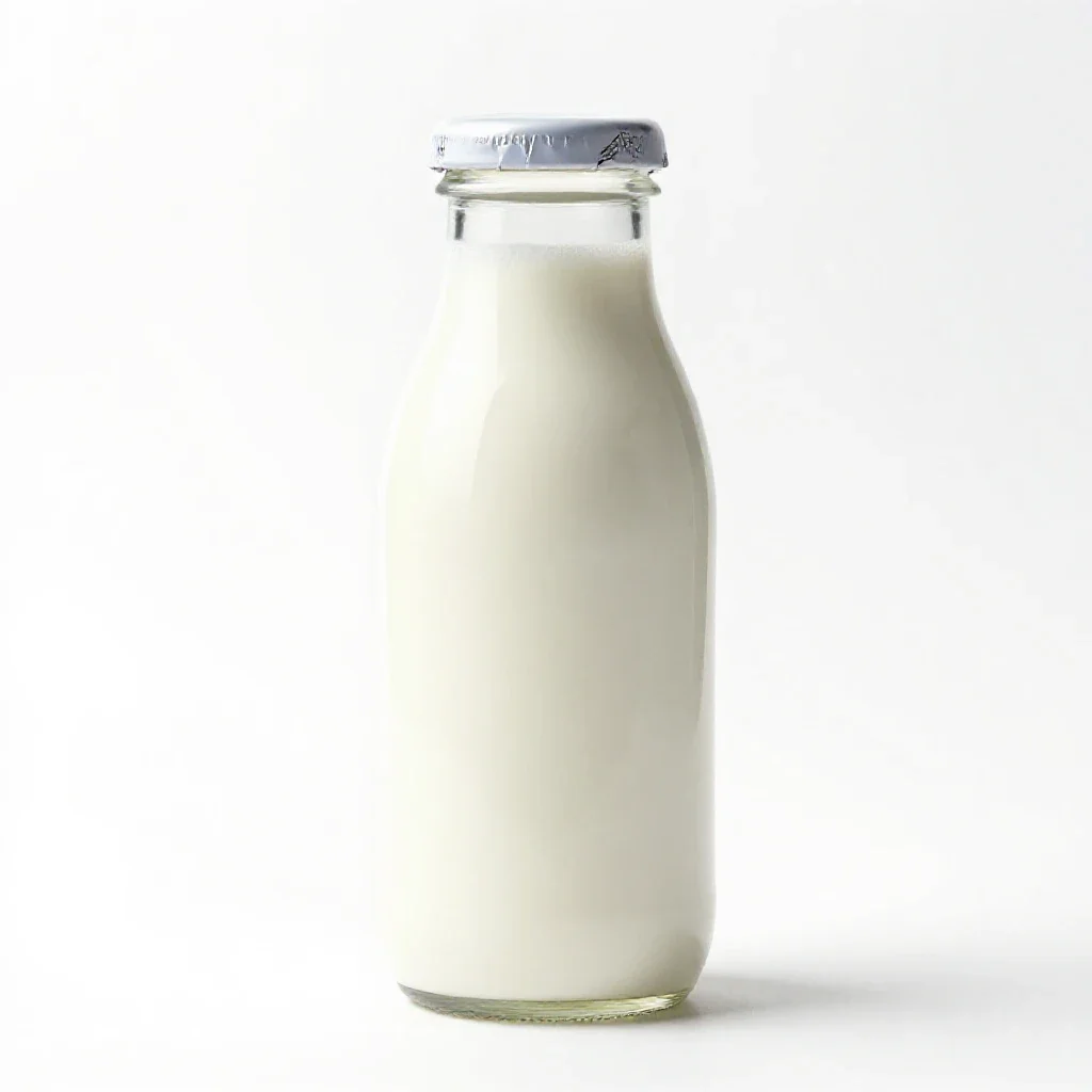 Milk bottle with a foil cap isolated on a white background