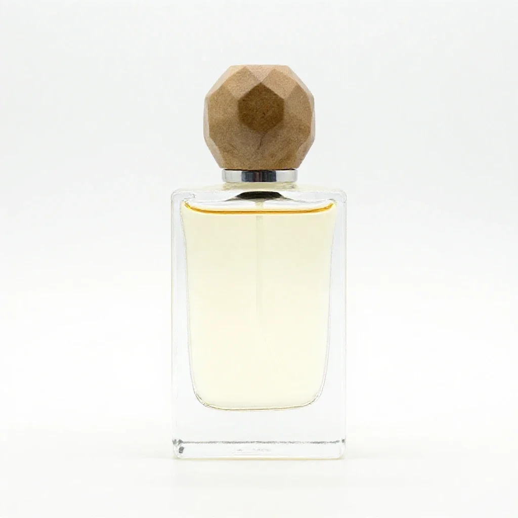 Perfume bottle with a faceted stopper isolated on a white background