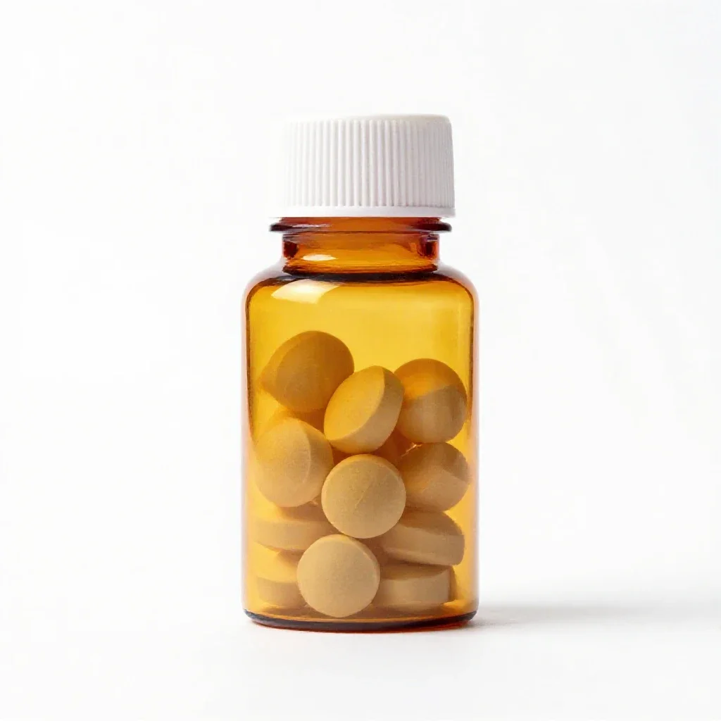 Pill bottle with a child cap isolated on a white background