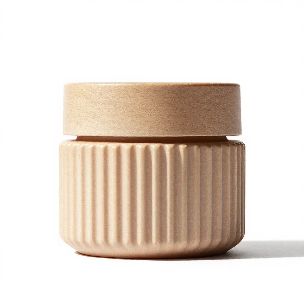 Ribbed cosmetics jar isolated on a white background