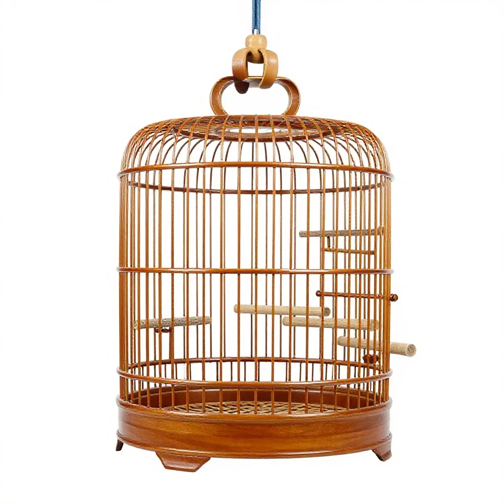 Bird cage with perches isolated on a white background