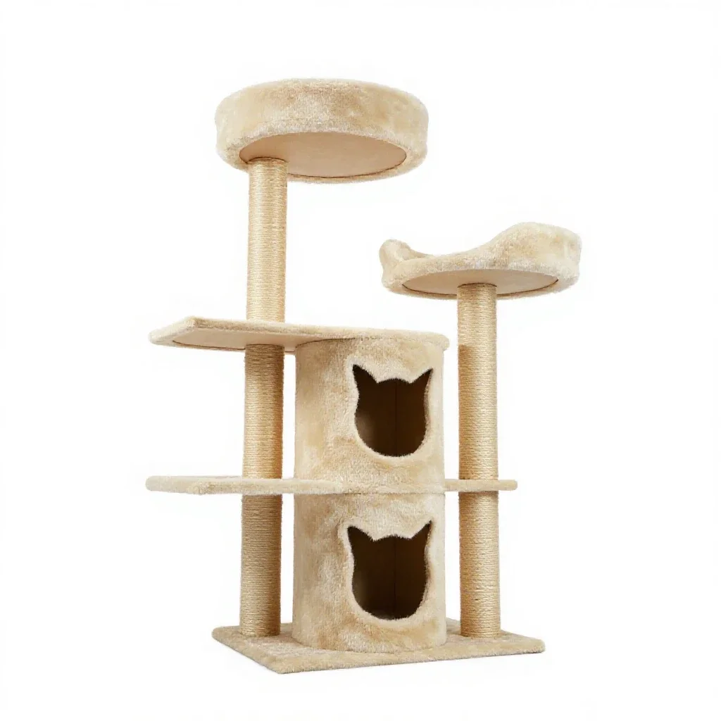 Cat tree with platforms isolated on a white background