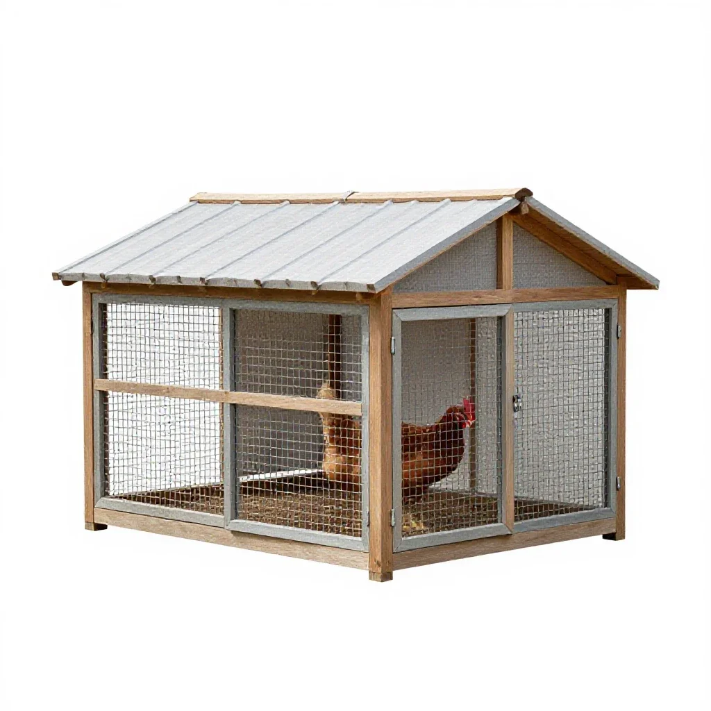 Chicken coop with a run isolated on a white background