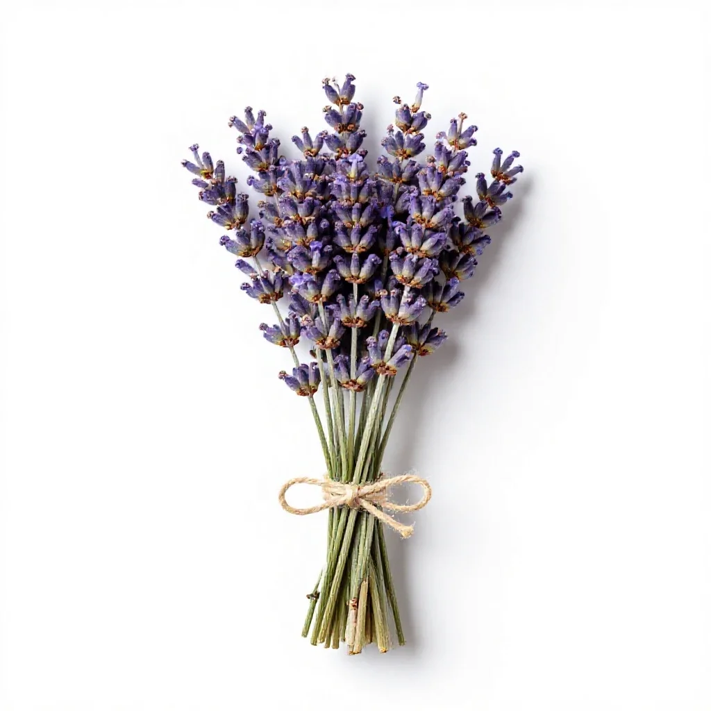 Lavender bunch tied with twine isolated on a white background