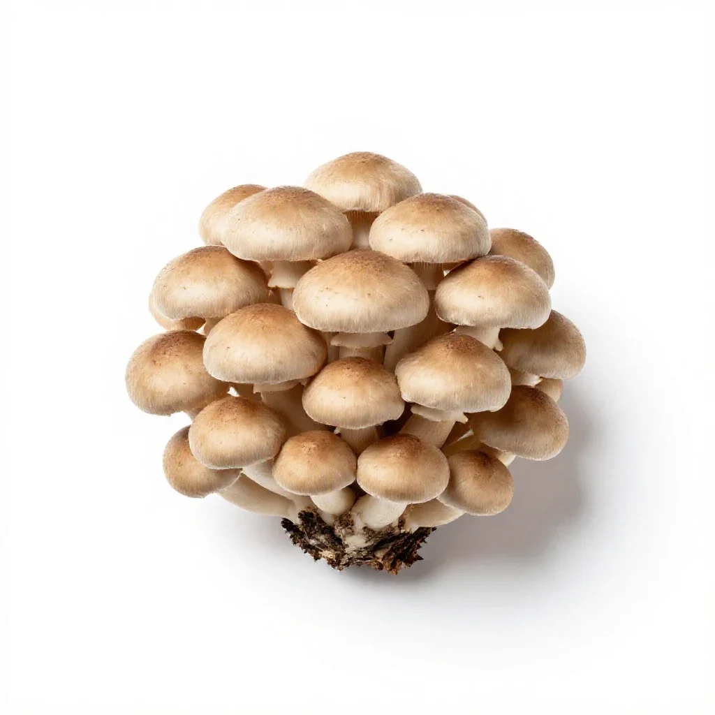 Mushroom cluster on bark isolated on a white background