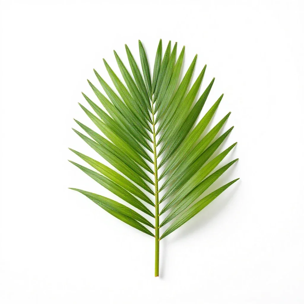 Nikau palm frond isolated on a white background