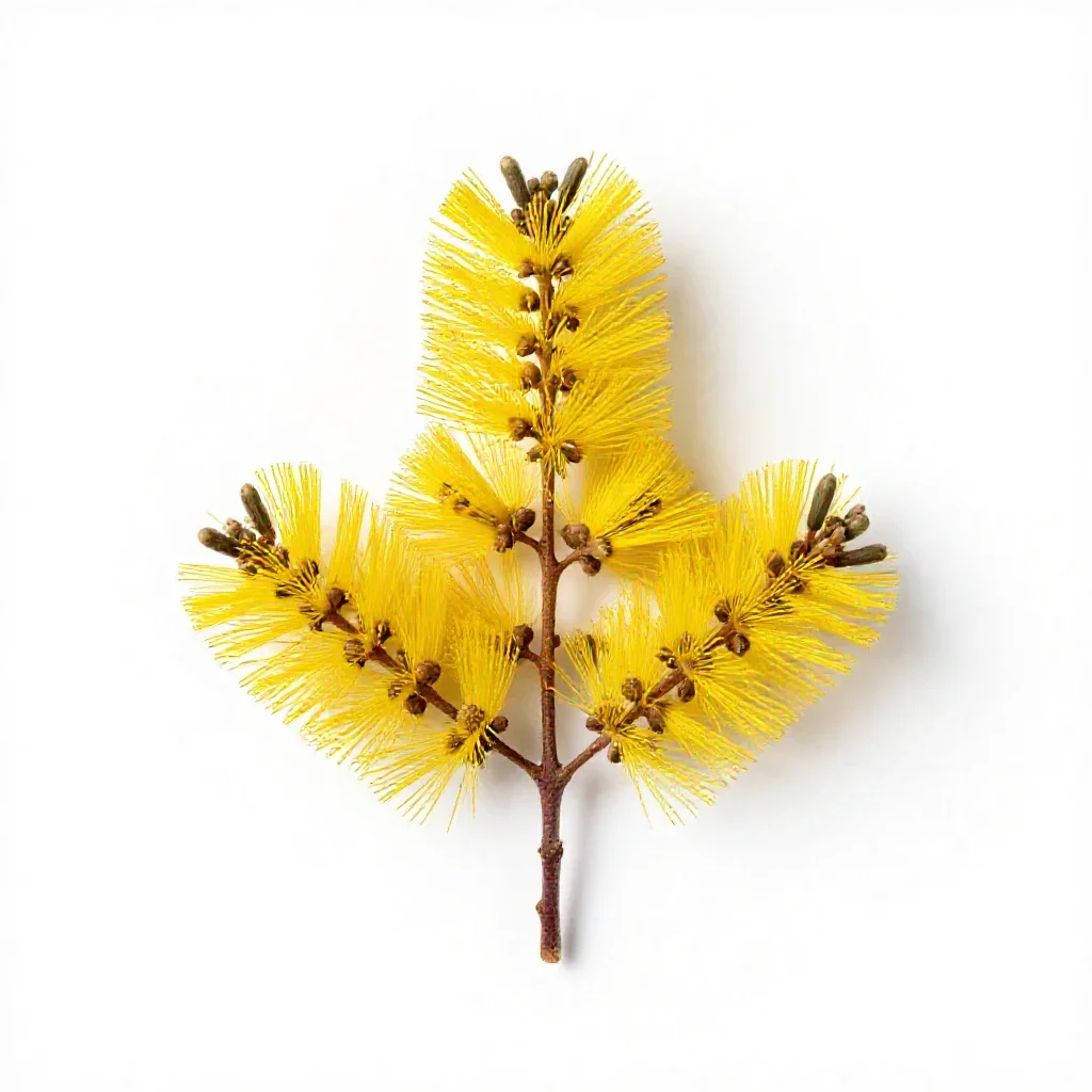 Pohutukawa branch in flower isolated on a white background